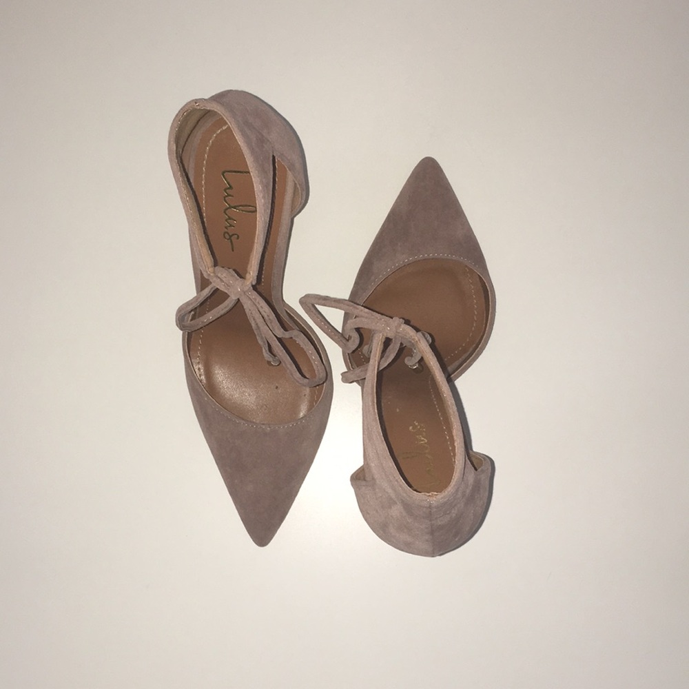 Taupe Suede Lace-Up Heels - Picture 2 of 5